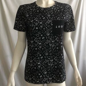 Bluenotes black and white graphic t shirt with lost embroidered  size small